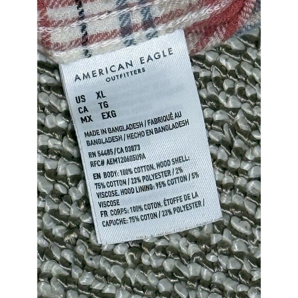 American Eagle Super Soft Flannel Shacket Mens XL Hooded Red Plaid Cotton - Picture 4 of 7